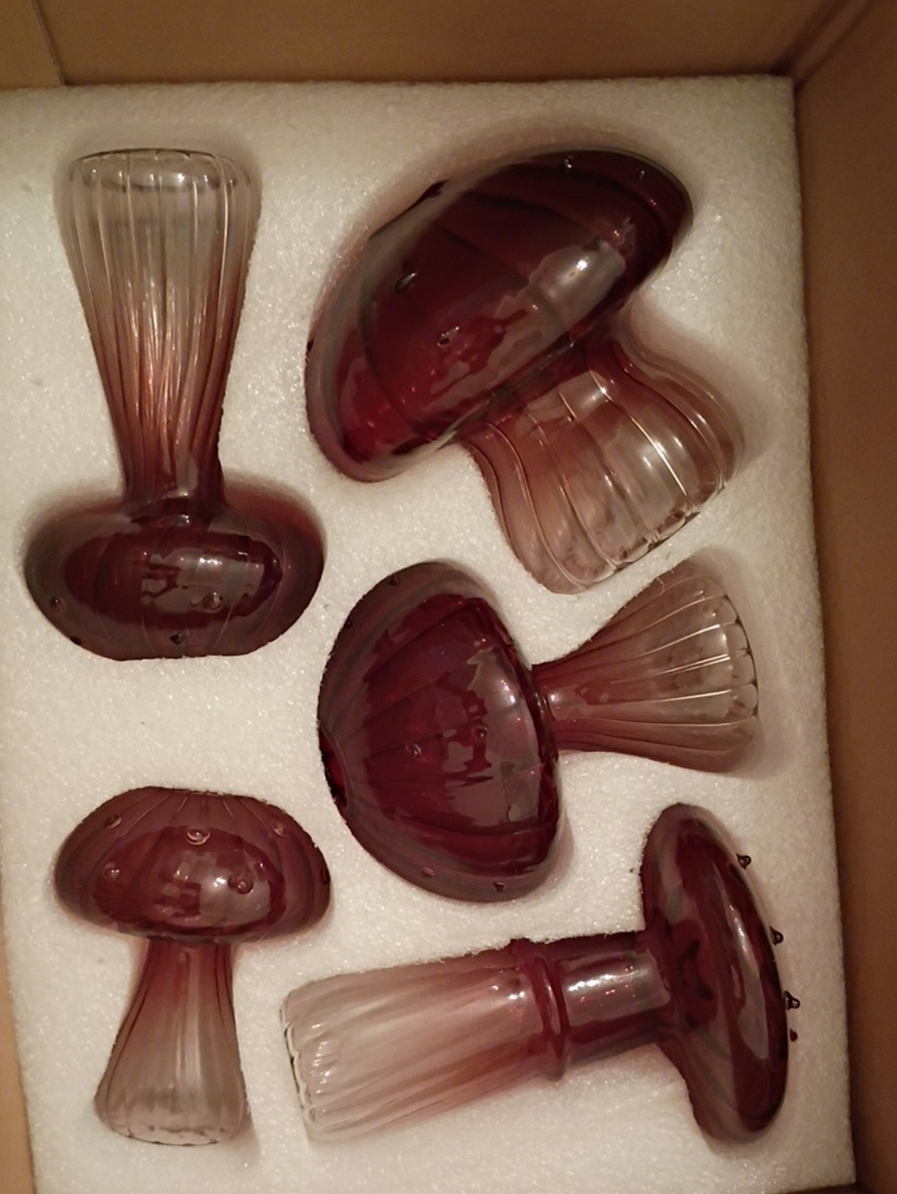 Glass Mushroom Figurines - Amber Ombre Set